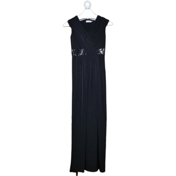 Calvin Klein V-Neck Draped Sequin Waist Cap Sleeve Ball Gown Size 2 - Picture 1 of 8